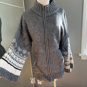 Fair isle wide sleeve zip up sweater